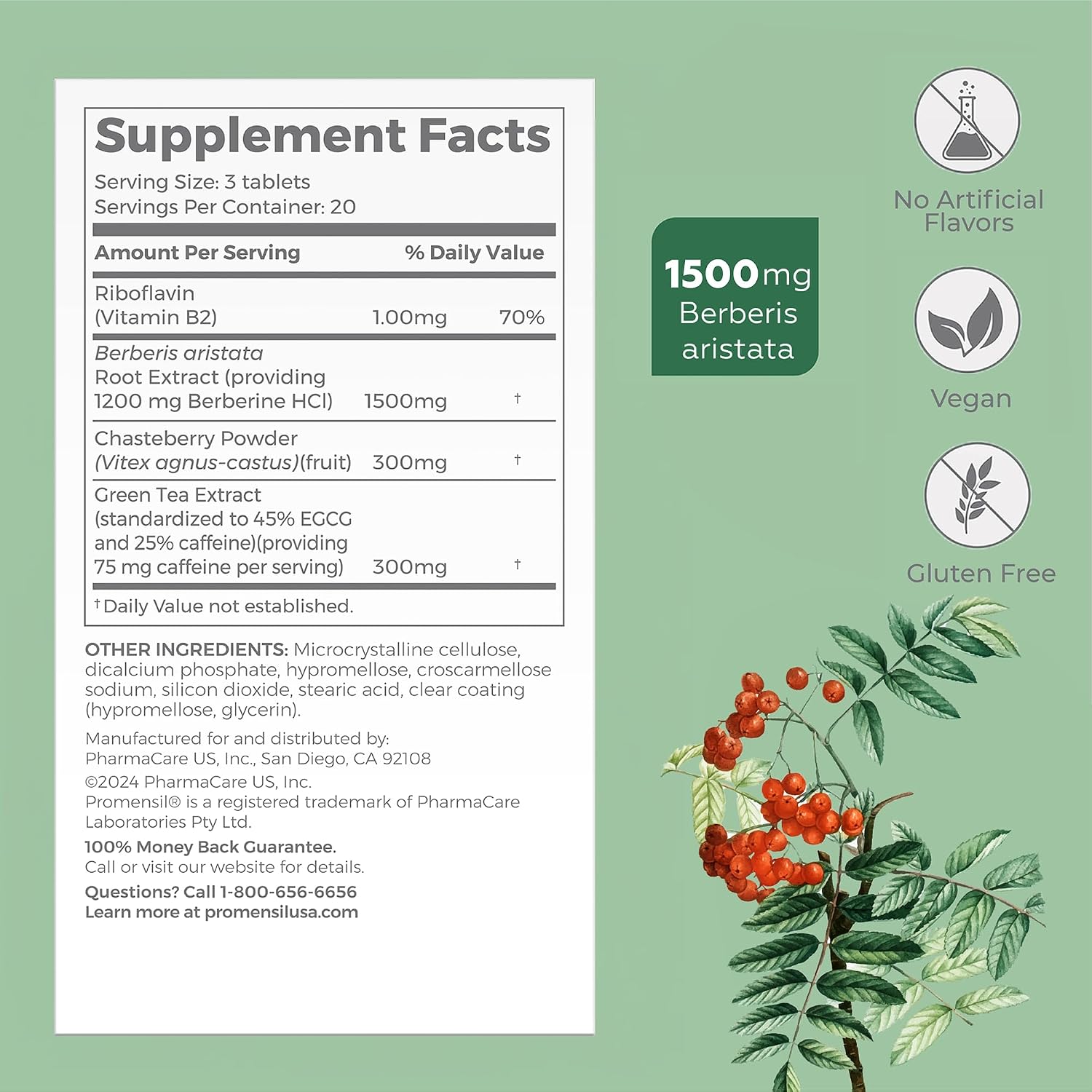 Promensil Weight Loss Support - Berberina HCL con Té Verde y Sauzgatillo - 60 Comprimidos