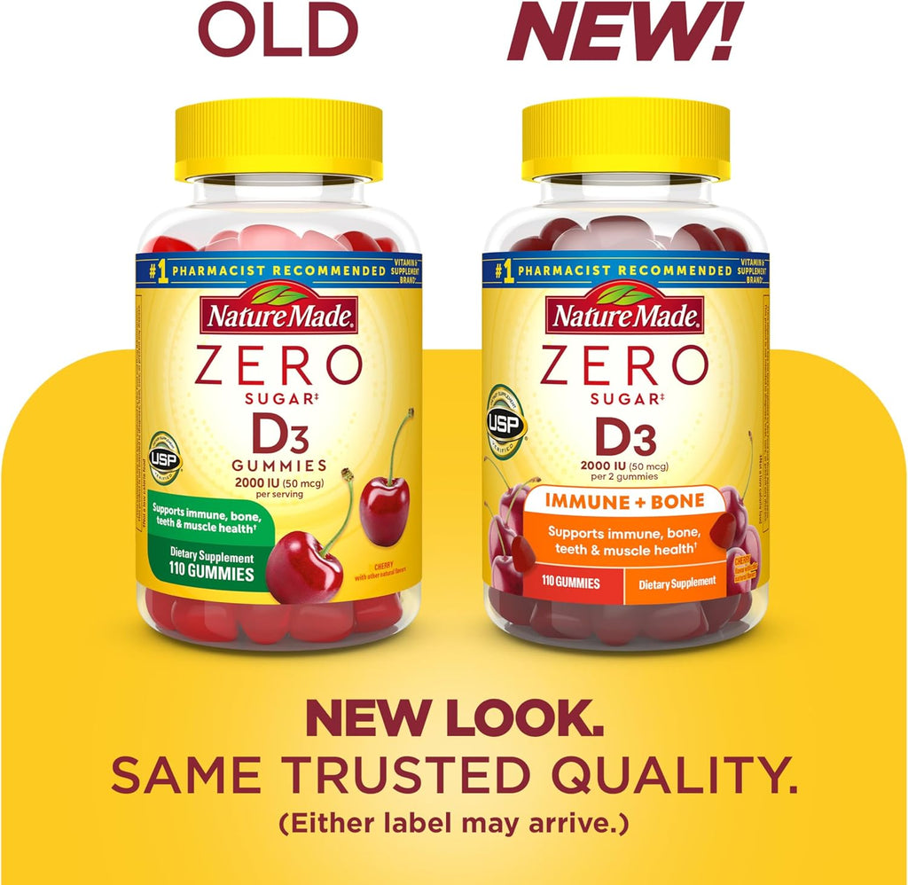 Nature Made Zero Sugar Vitamin D3 Gummies 2000 UI (50 mcg) - 110 Gominolas