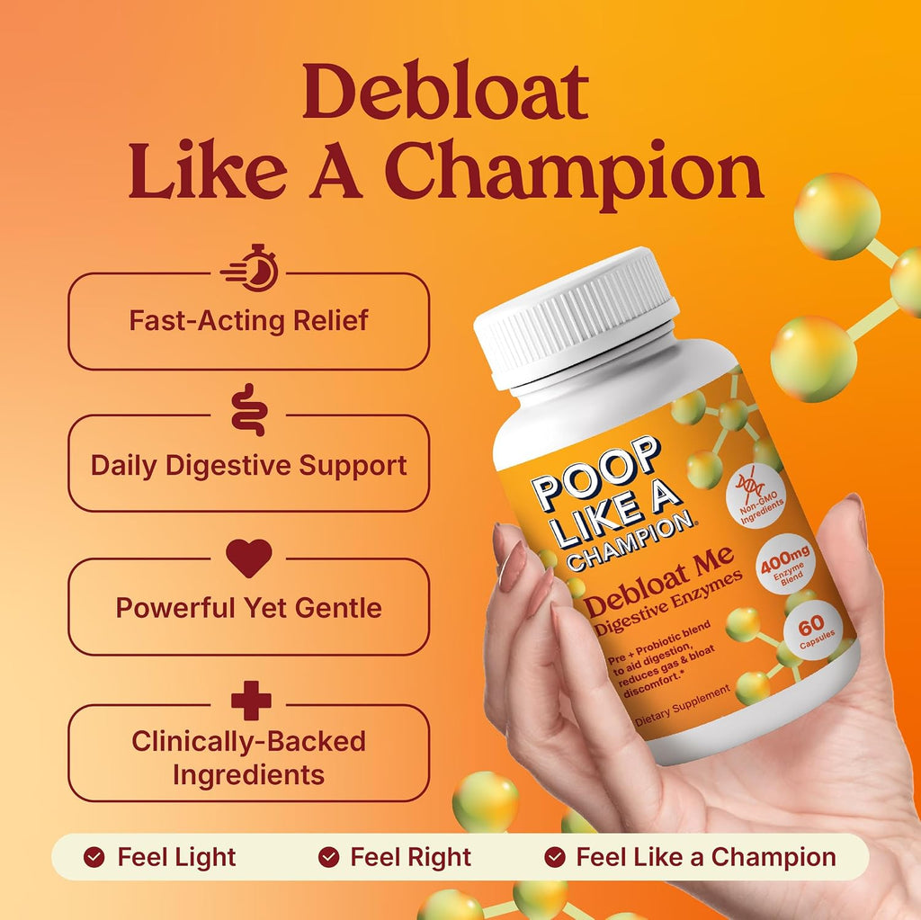 Poop Like a Champion Alivio de la Hinchazón Enzimas Digestivas con Probióticos - 60 Cápsulas