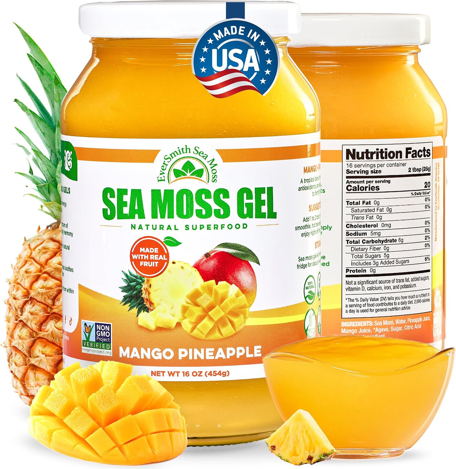 EverSmith Organics – Gel de Musgo Marino Irlandés Silvestre Sabor Mango Piña (1 Bote)