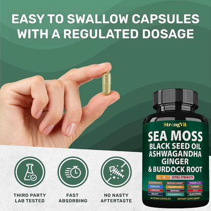 StrongVit Cápsulas de Sea Moss Orgánico con – Sea Moss (Musgo de Mar): Alga rica en minerales como yodo, zinc y – Image 8