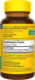 Vitamina B12 3000 mcg Sublingual – Nature Made – Comprimidos de Disolución Rápida sin Azúcar (40 Unidades)