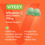 Viteey Gomitas de Vitamina C Masticables para Adultos - 700mg Extra Fuerte - Apoyo Inmunológico - Veganas, Sin Gluten - 60 unidades