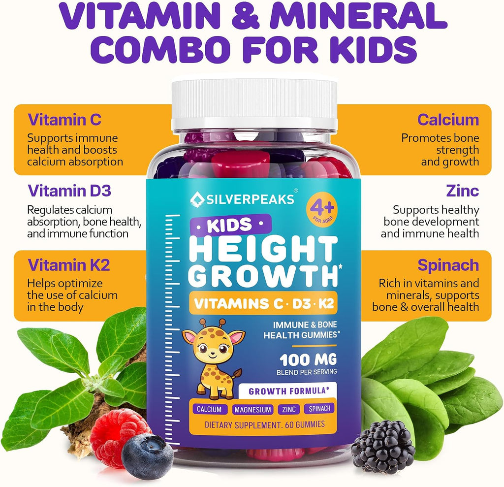 SILVERPEAKS Gomitas de Crecimiento para Niños – Complemento Multivitamínico con Calcio y Vitamina D – 60 Ud.