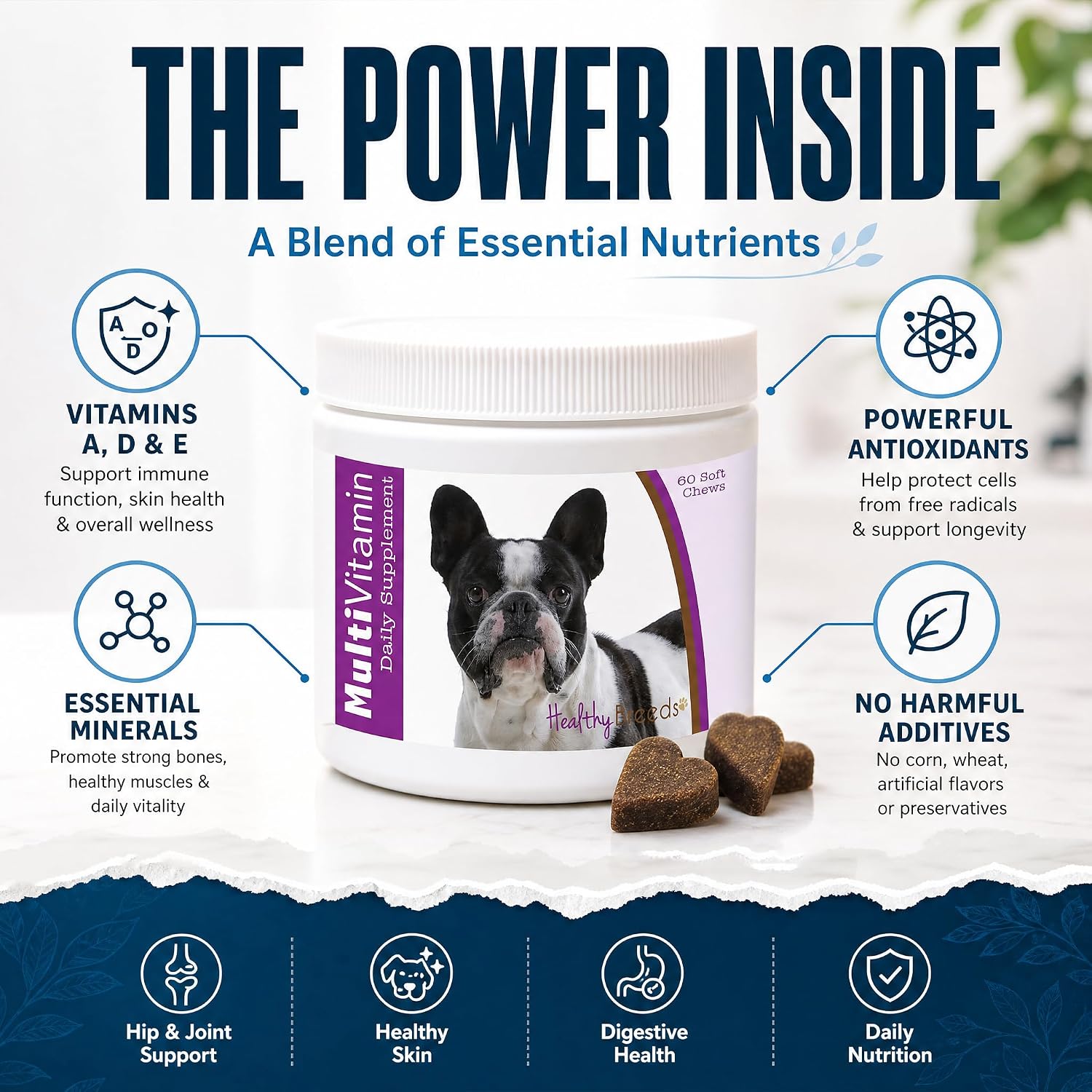 Healthy Breeds French Bulldog Multivitamínico Todo en Uno Masticable Suave – 120 Unidades