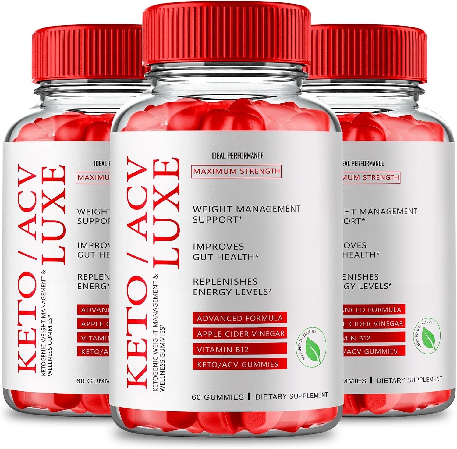 Keto Luxe + Gummies - Gominolas Keto con Vinagre de Manzana y Vitamina B12 (Pack de 3)
