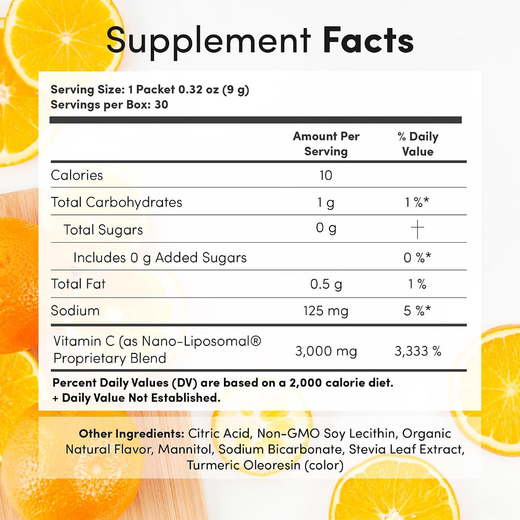 Aurora Nutrascience Nano-Pack Vitamina C Liposomal 3000 mg – 30 Sobres, Naranja