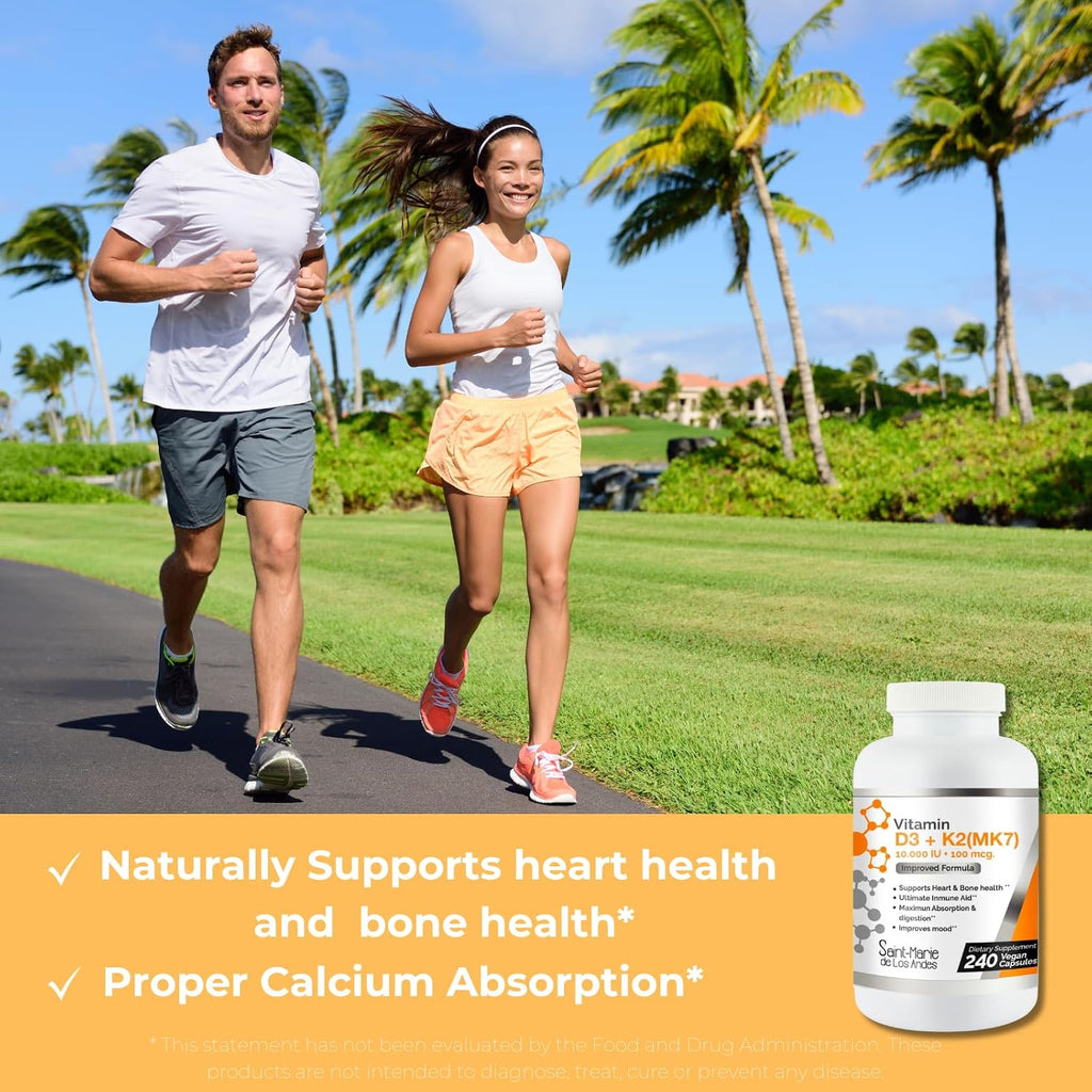 Saint-Marie de los Andes – Vitamina D3 10.000 UI con K2 MK-7 100 mcg – 240 Cápsulas (8 Meses)