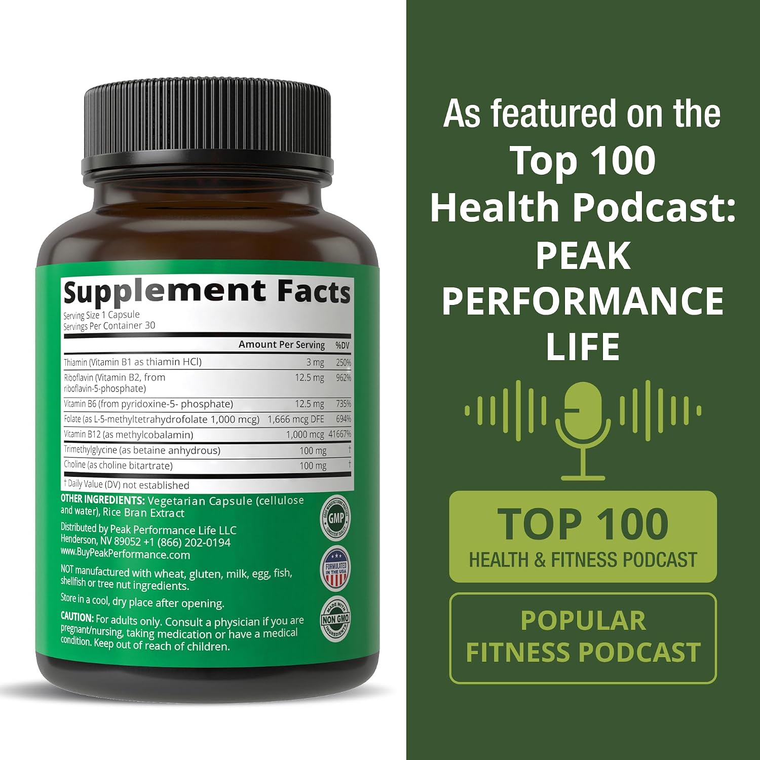Peak Performance Complejo B Metilado con TMG y L-Metilfolato