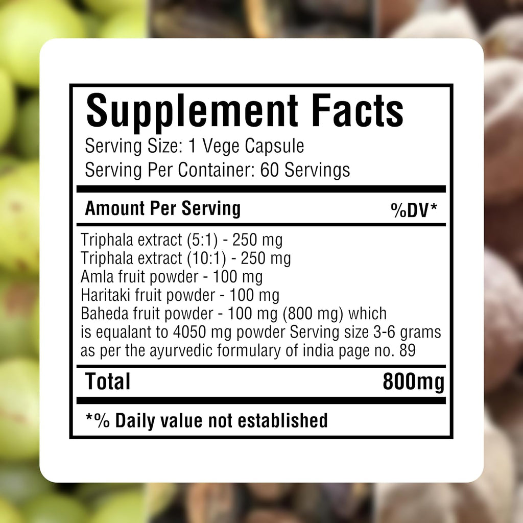 Triphala Extracto 8:1 Cápsulas – Herbsforever (60 Cápsulas Veganas)