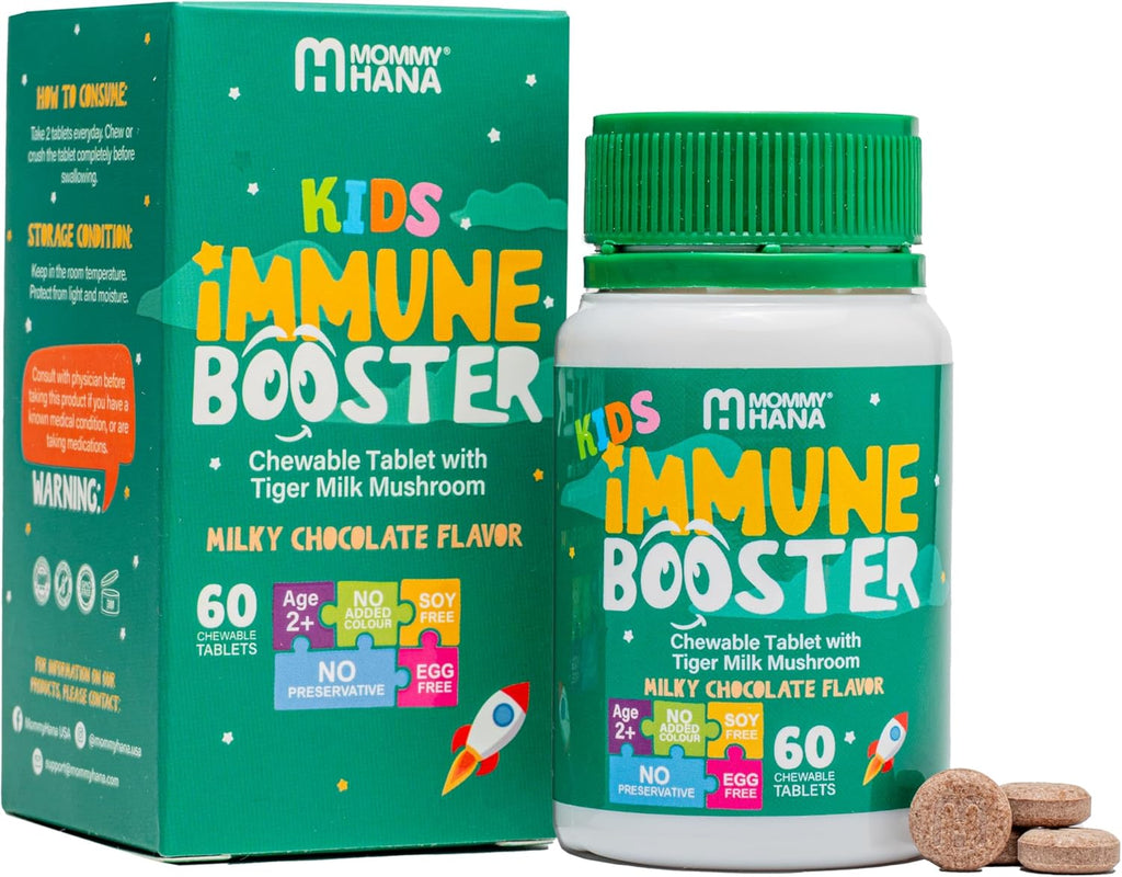 MOMMY HANA Suplemento Inmunitario Infantil con Vitamina D, Colostro y Prebiótico - 60 Comprimidos Masticables Sabor Chocolate