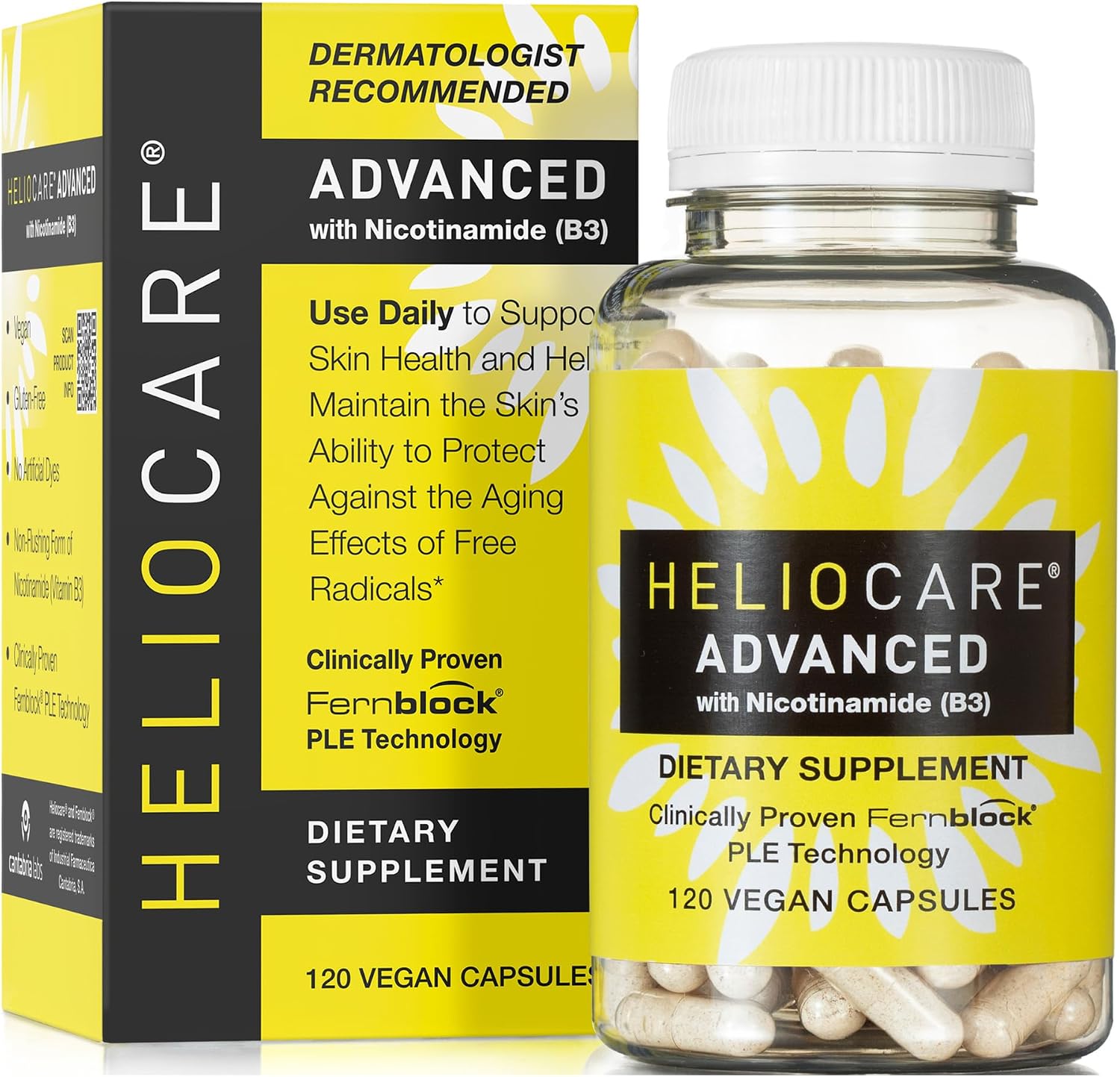 Heliocare Advanced Niacin B3: Fernblock PLE 240mg + Niacina 500mg - 120 Cápsulas Veganas
