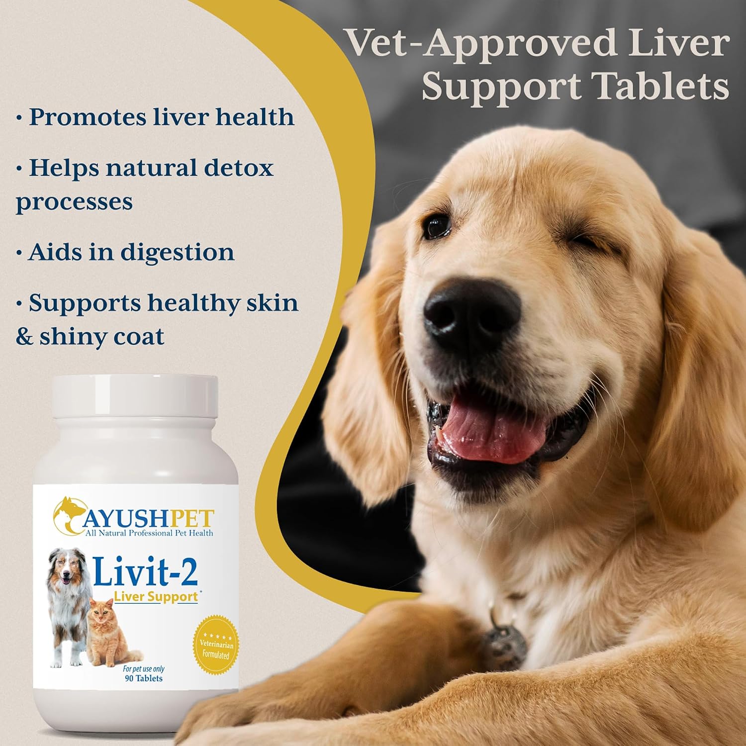 Ayush Pet Livit-2 - Suplemento Hepático Natural para Mascotas (90 Dosis)