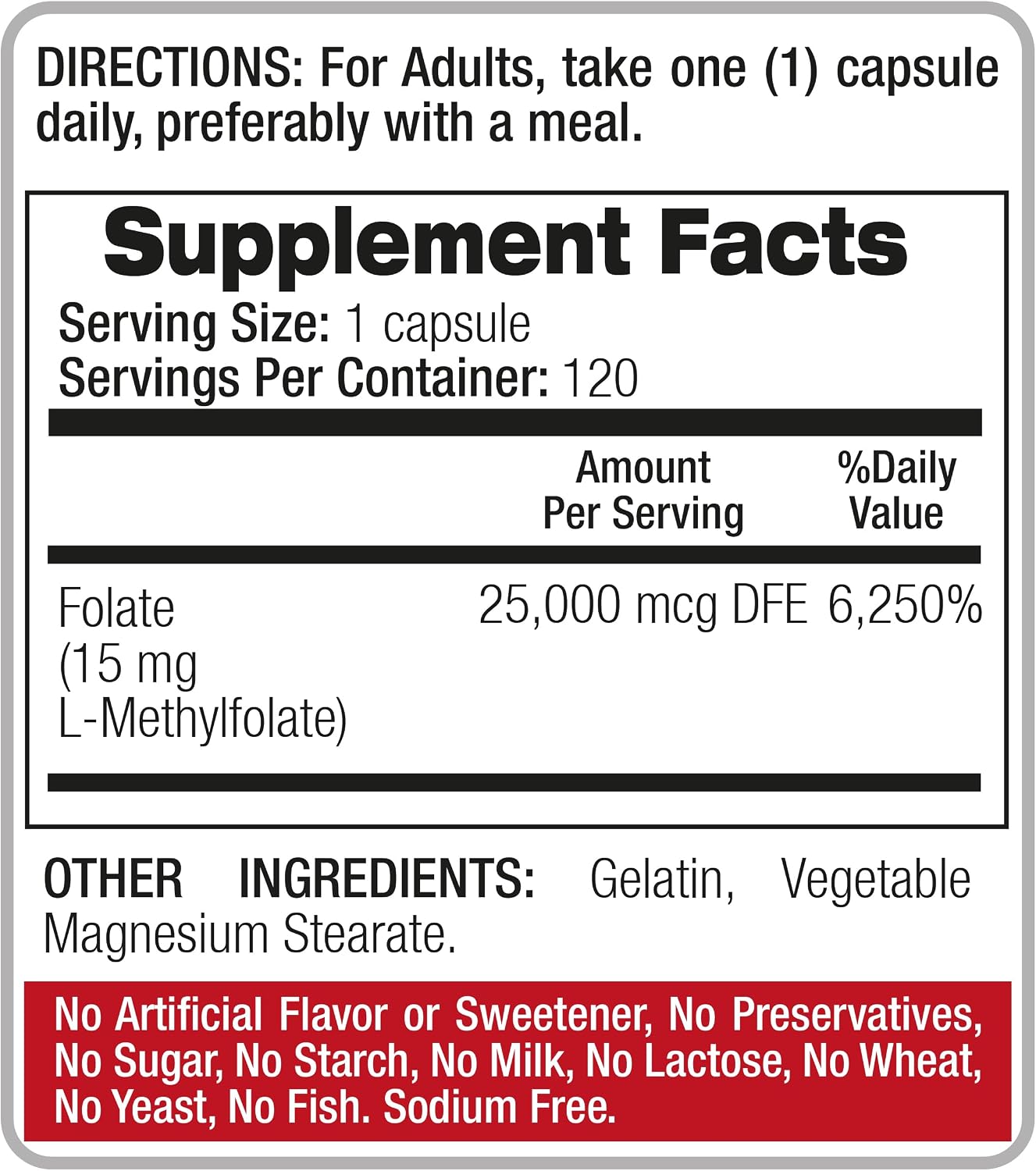 FITO MEDIC'S Lab Methylfolate Supplement, Folate Formula, 120 Capsules