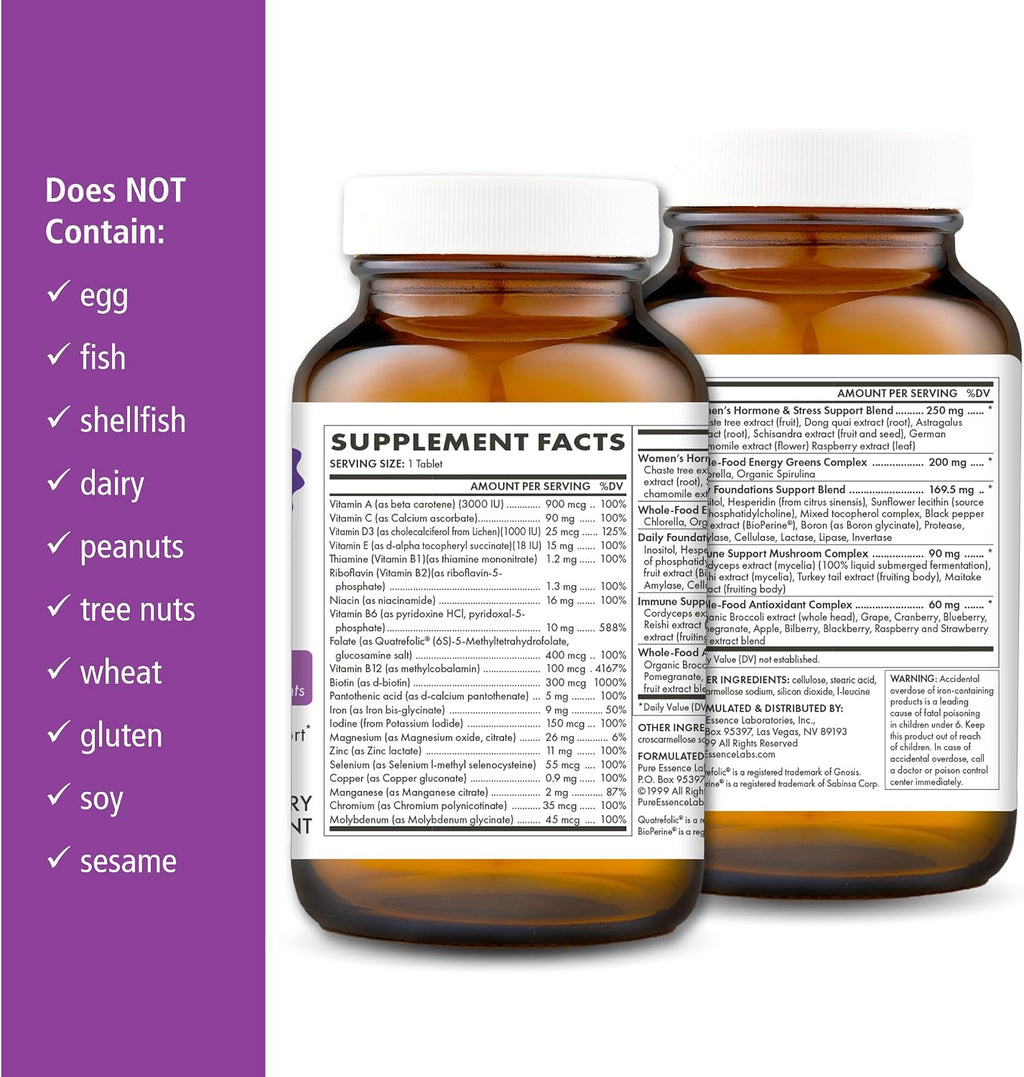 PURE ESSENCE LABS One N Only Multivitamínico para Mujeres – Suplemento natural con vitamina D3, B12 y biotina, 30 comprimidos