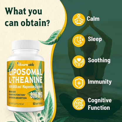 Vivaravida L-Theanina 800mg con GABA y Glicinato de Magnesio - Compuesto Natural para el Sueño y la Relajación (60 Cápsulas – Image 3