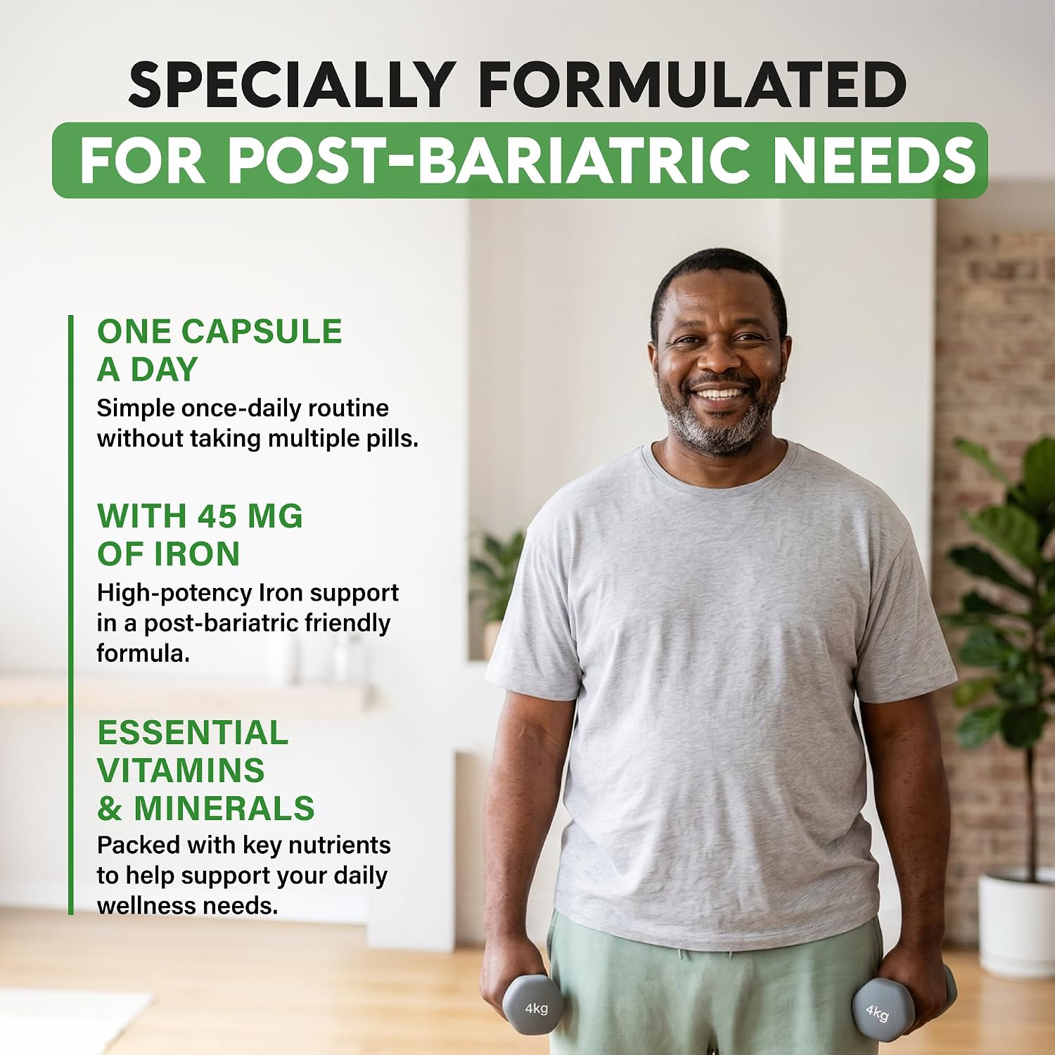 Multivitamínico Bariátrico con Hierro 45 mg - 21 Vitaminas Esenciales - Post Cirugía - 90 Cápsulas