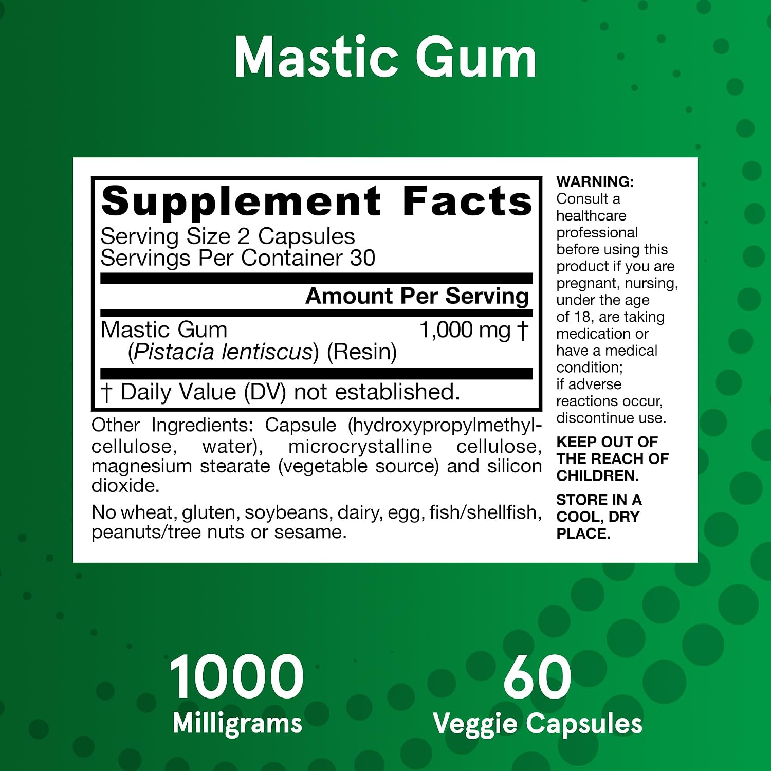 Jarrow Formulas Mastic Gum 1000 mg - Suplemento para la Salud Gastrointestinal - 60 Cápsulas Vegetales (30 Días)