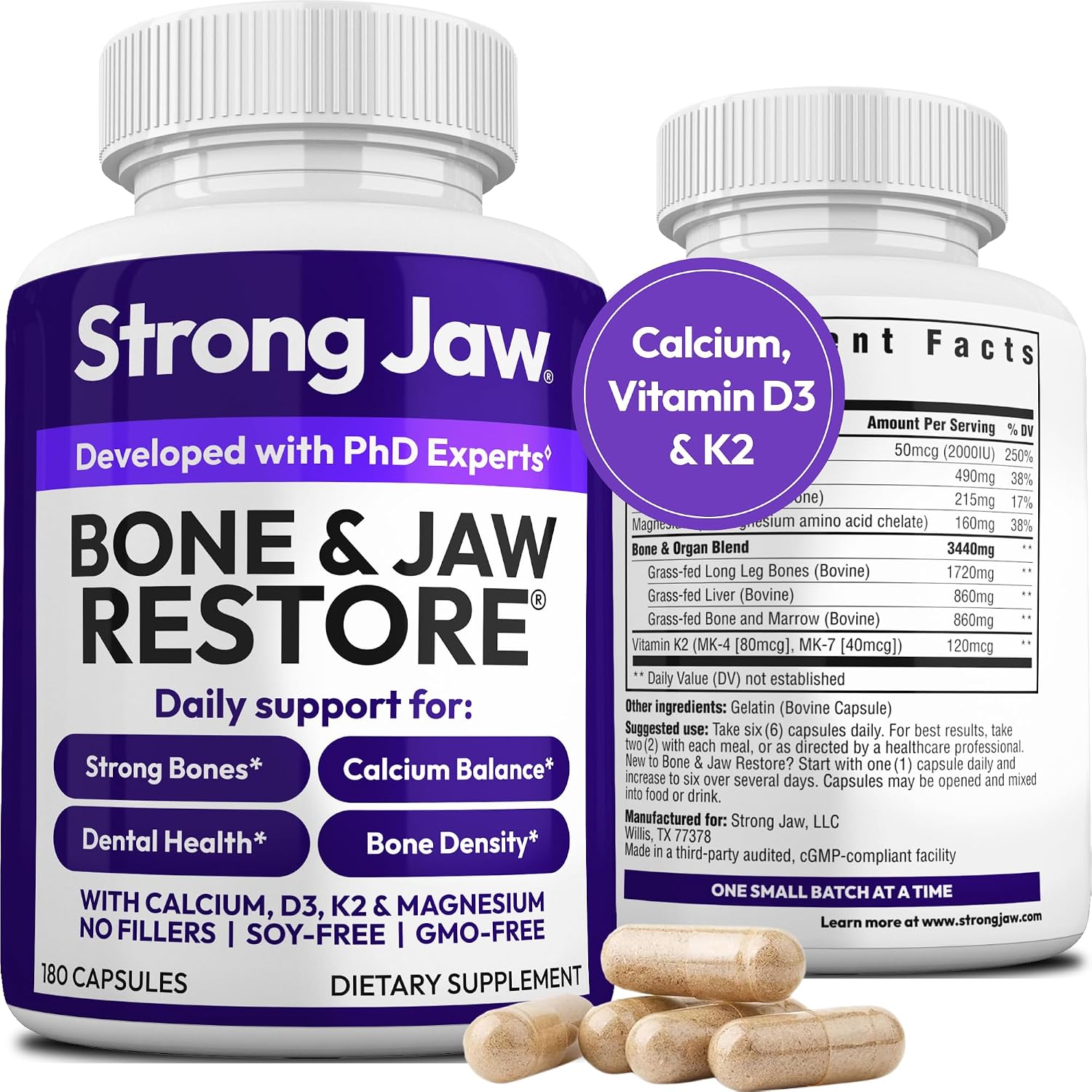 Strong Jaw Tooth Restore - 180 Cápsulas - Suplemento para Dientes y Encías con Hidroxiapatita y Calcio