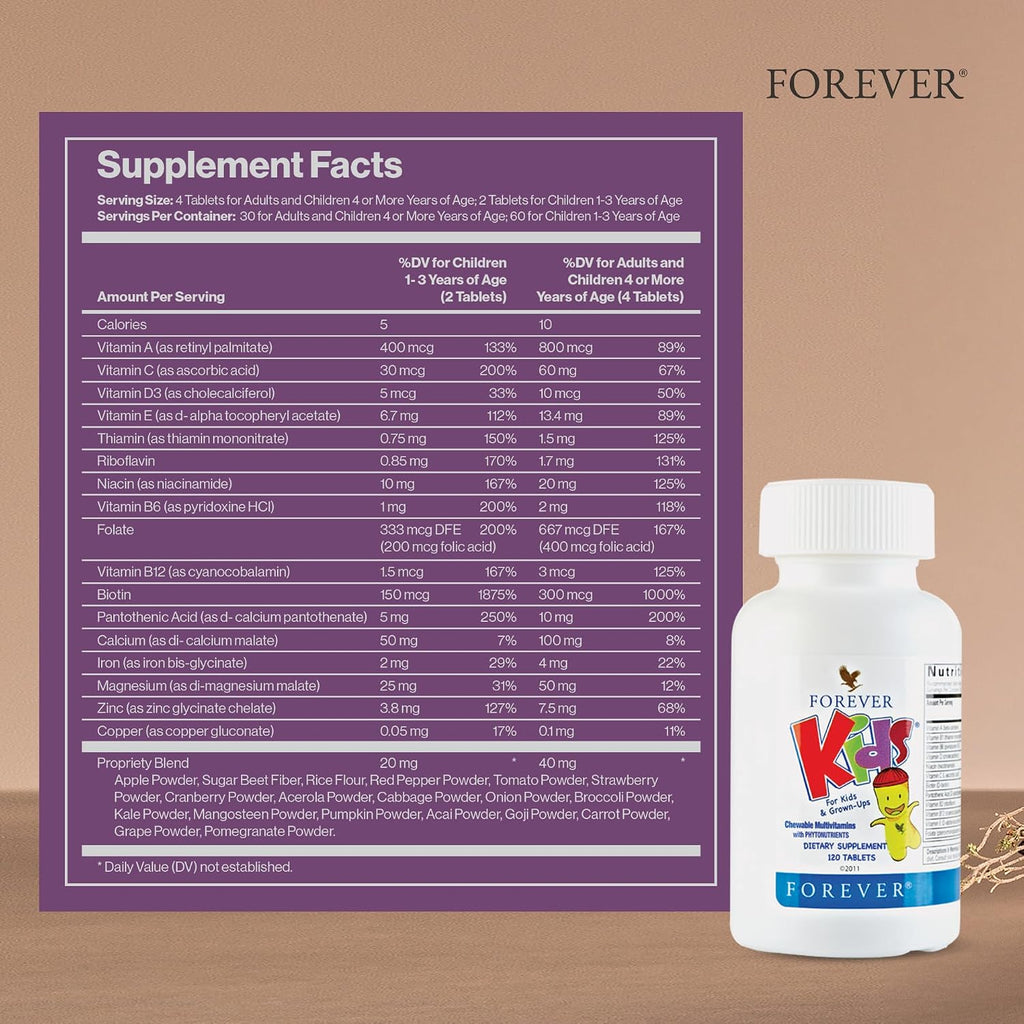 Forever Kids Multivitamínico Masticable Sabor Uva - 120 Comprimidos (Pack de 2)