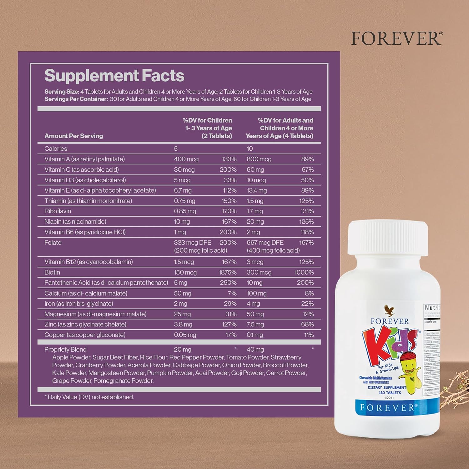 Forever Kids Multivitamínico Masticable Sabor Uva - 120 Comprimidos (Pack de 2)