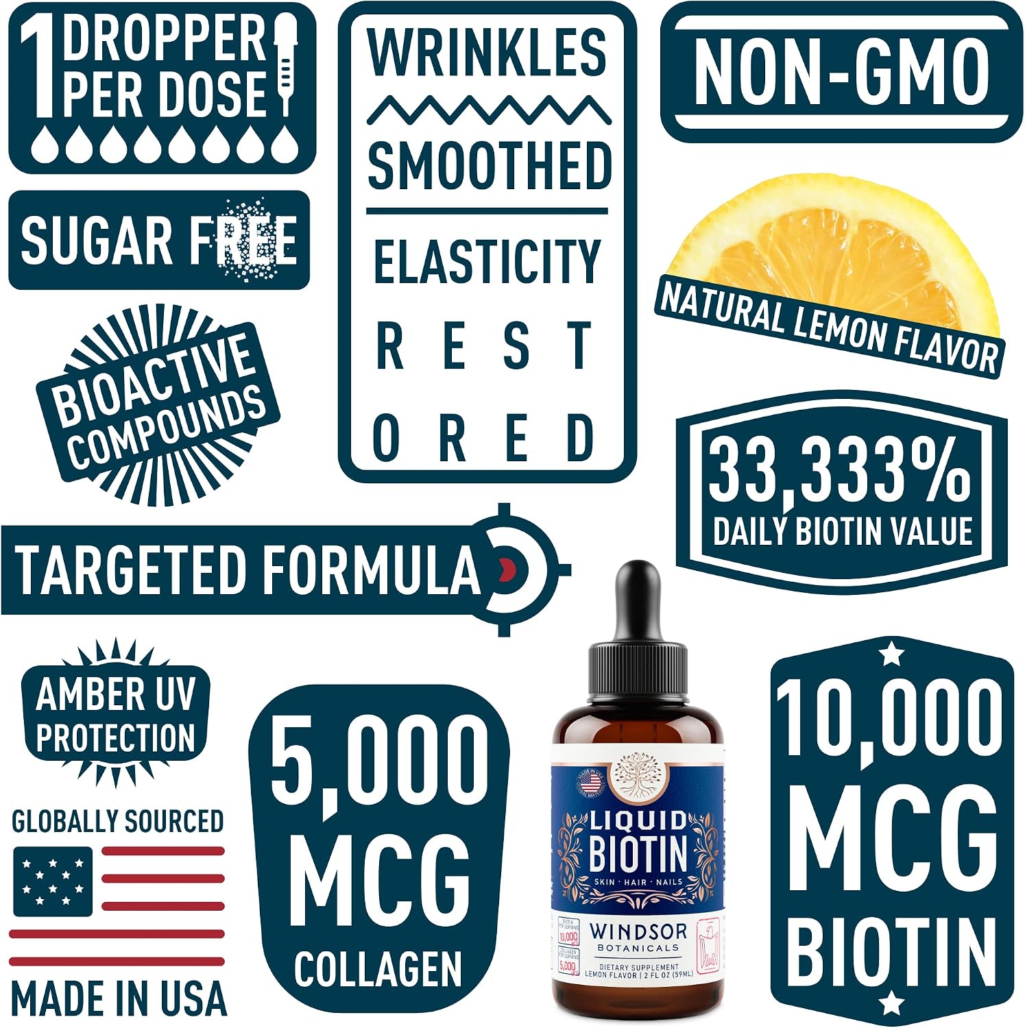 Biotina y Colágeno Líquido | 10.000 μg de Biotina + 5.000 μg de Colágeno | 60 ml