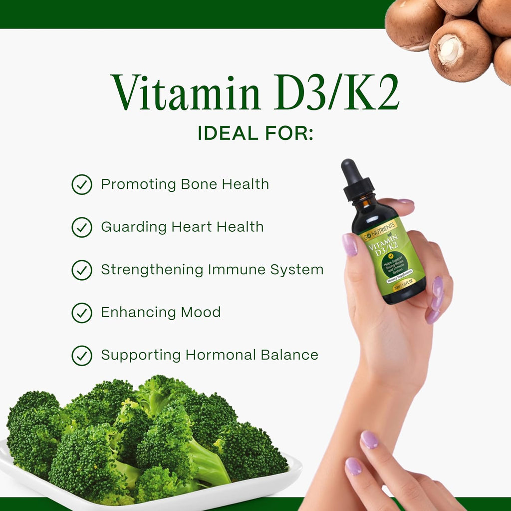 Go Nutrients Gotas Líquidas de Vitamina D3 y K2 MK-7, 30 ml
