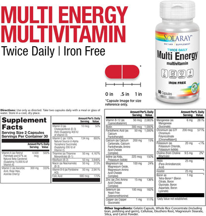 SOLARAY Twice Daily Multi Energy Multivitamínico Sin Hierro | Complejo Multivitamínico para Energía e Inmunidad | Non-GMO | – Image 2