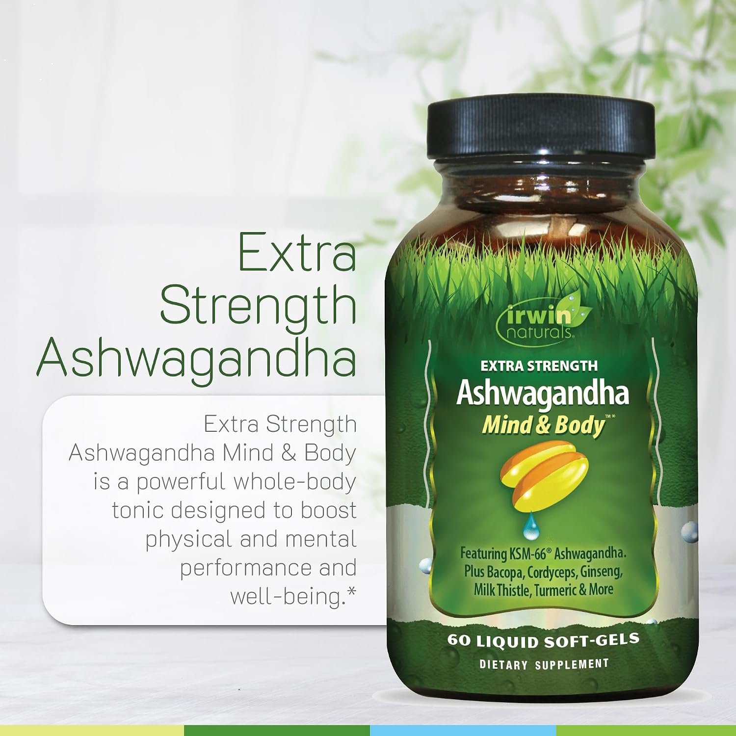 Irwin Naturals Extra Strength Ashwagandha Mind & Body Support – 60 Soft-Gels Líquidos
