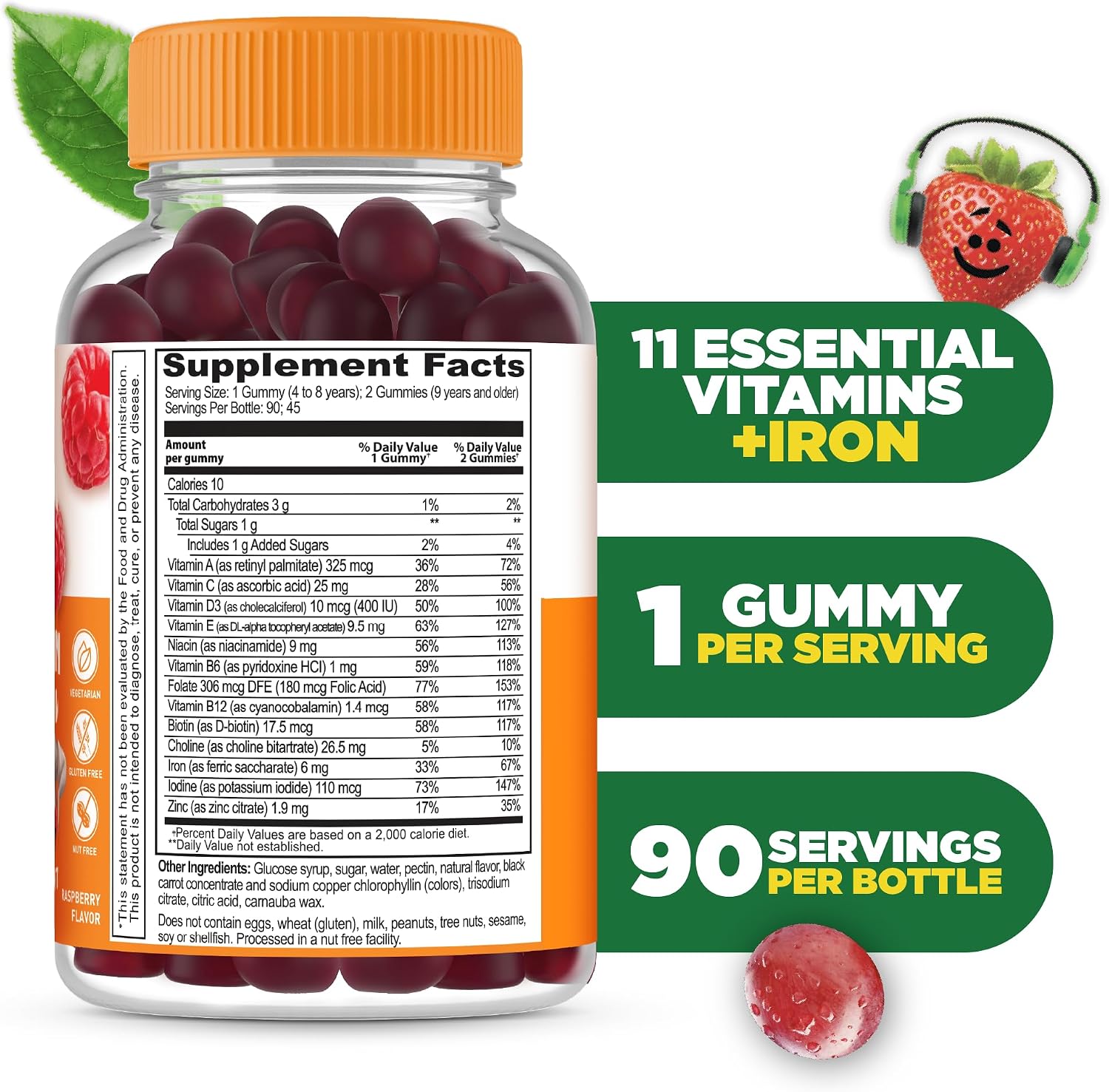 Lifeable Kids Multivitamin con Hierro - Gominolas Vegetarianas para Niños - 90 Unidades
