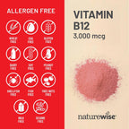 NatureWise Vitamina B12 3000 mcg - Complemento para Energía y Sistema Nervioso - 60 Cápsulas Blandas