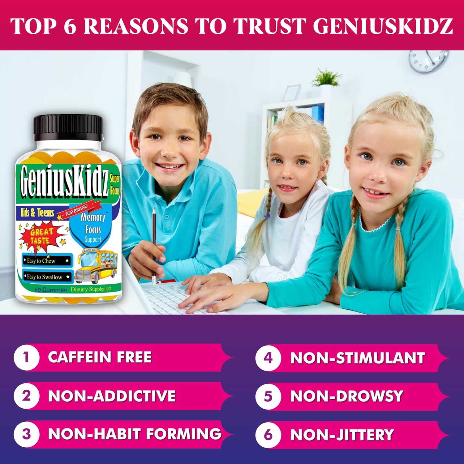 Geniuskidz Omega 3 DHA Gominolas para Niños y Adolescentes - 60 Unidades