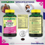 Choice Bundle Spring Valley Prenatal Multi + DHA - Complejo Multivitamínico y Mineral en Mini Softgels (120 unidades) con Guía y Pastillero