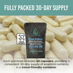 Cápsulas de Polen de Pino 500mg (Pinus Ponderosa) - Recolectado Salvaje en California - Grado Olímpico - Orgánico, No-GMO, Sin Rellenos - 40 Cápsulas