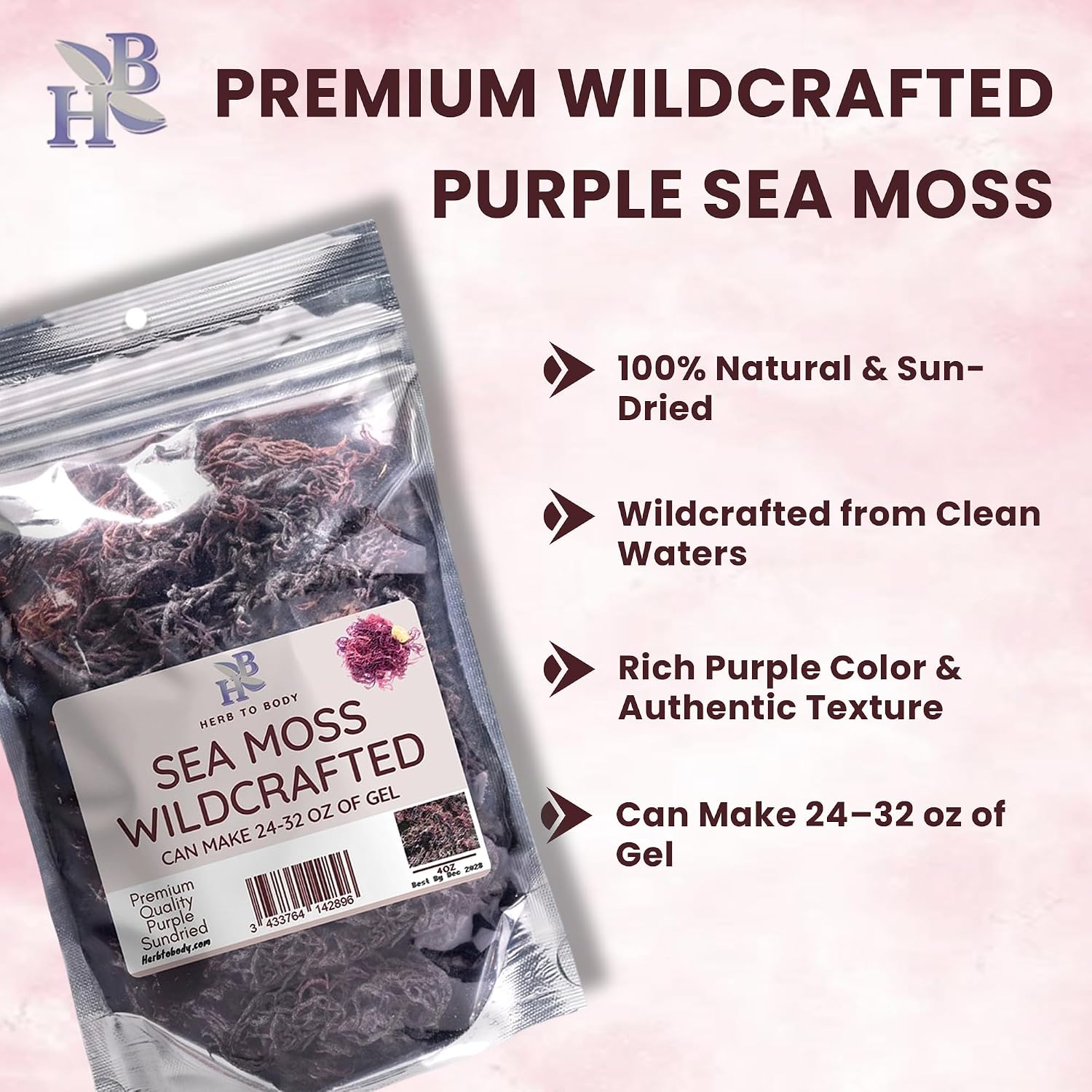 Herb To Body Purple Sea Moss – 4oz (113g) Alga Púrpura Silvestre de Saint Lucia