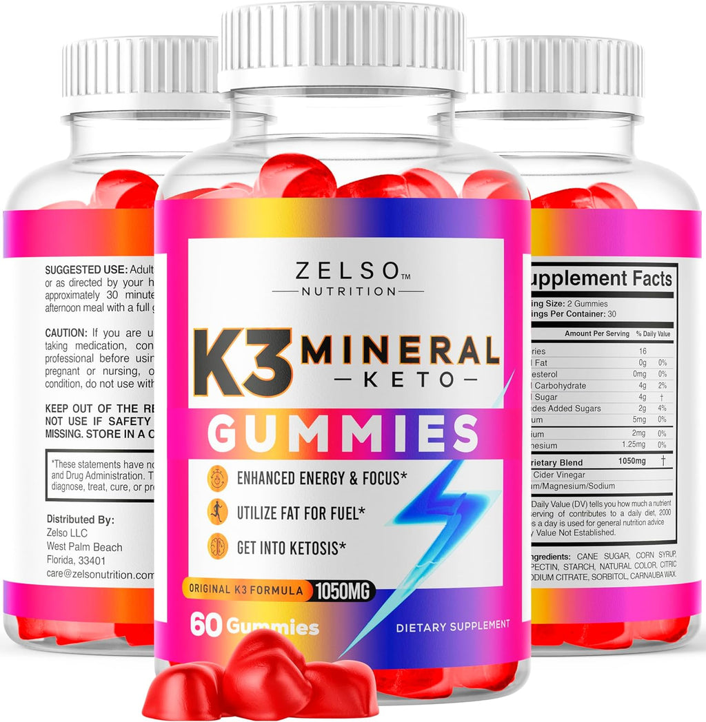 K3 Mineral Keto Gummies (3 Pack) - 180 Gominolas para Dieta Keto con Vinagre de Manzana