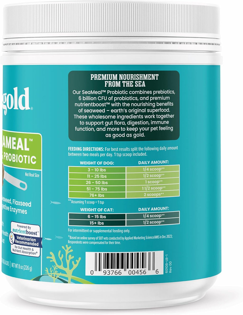 Solid Gold SeaMeal Probiótico y Multivitamínico para Perros y Gatos - Polvo de Kelp con Prebióticos y Enzimas Digestivas - 227 g