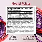 Jarrow Formulas Folato Metilado de Alta Potencia 400 mcg - Metilfolato Activo (5-MTHF), 60 Cápsulas Veganas