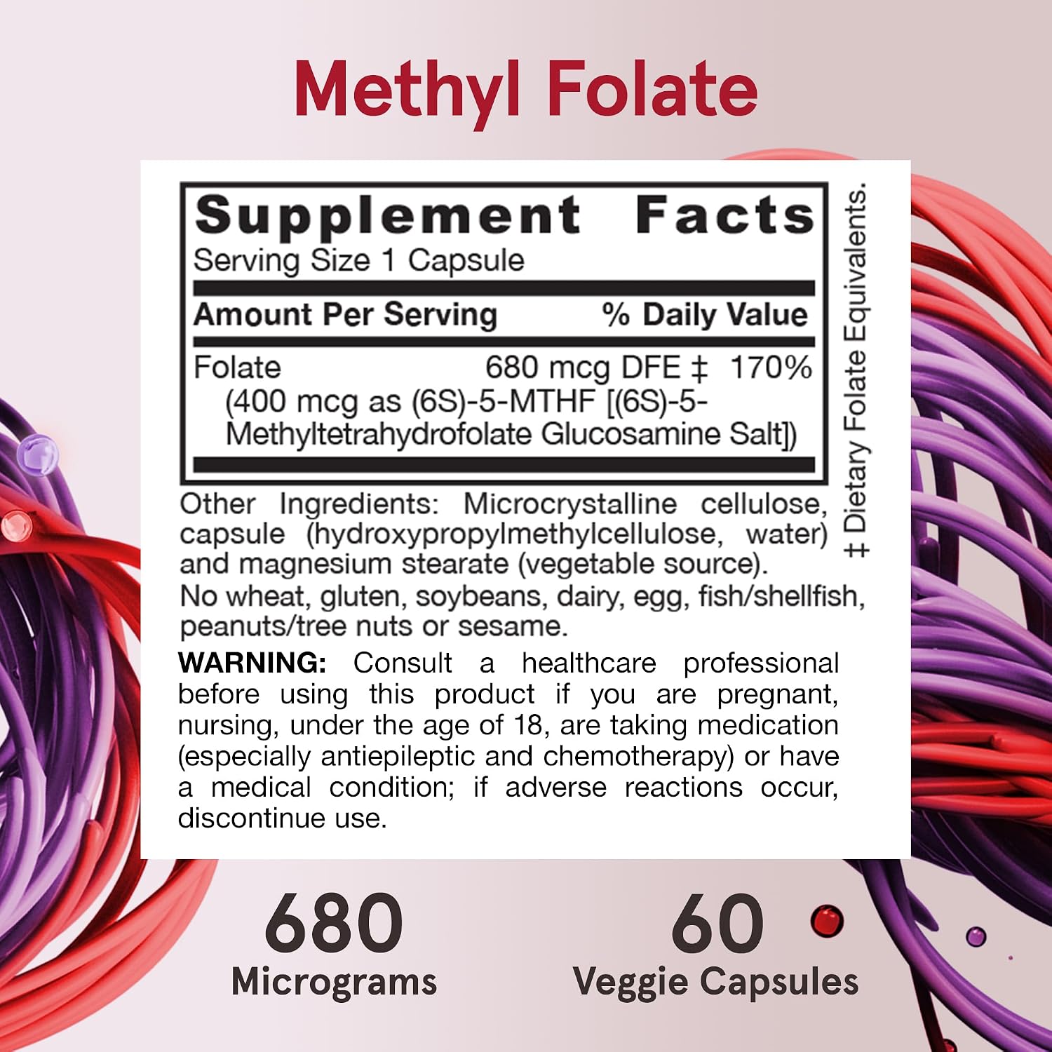 Jarrow Formulas Folato Metilado de Alta Potencia 400 mcg - Metilfolato Activo (5-MTHF), 60 Cápsulas Veganas