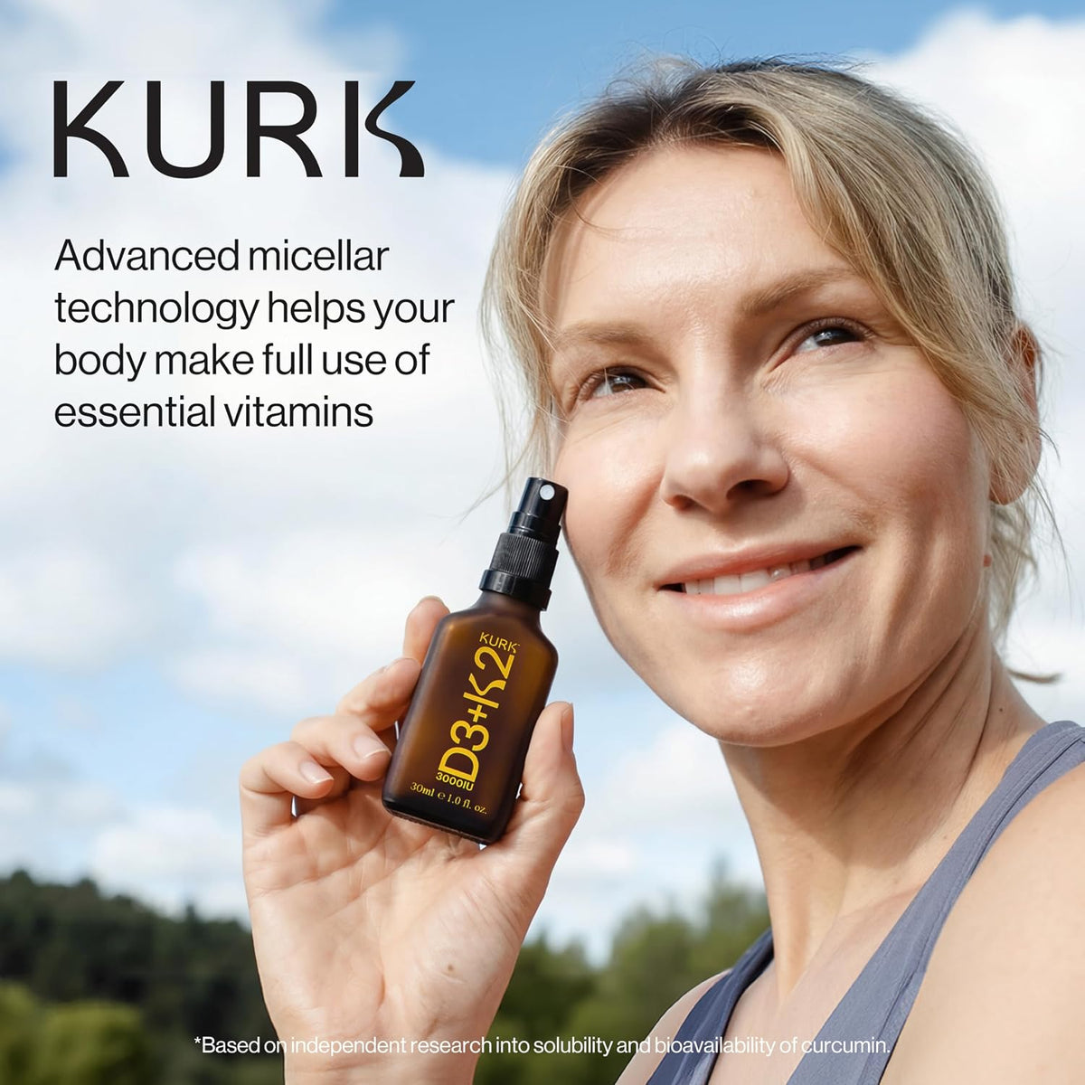 Kurk Spray Vegano de Vitamina D3+K2, 3000UI D3 y 150mcg K2 MK-7, Sabor Menta (30ml) – Image 2