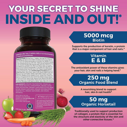 Viva Naturals Biotina 5000 mcg para Cabello, – La biotina contribuye al mantenimiento de la piel en condiciones – Image 5