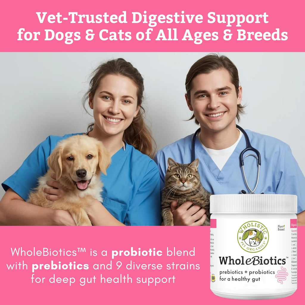 WholeBiotics - Probióticos para Perros y Gatos - 9 Cepas - 85 Dosis - 85 g