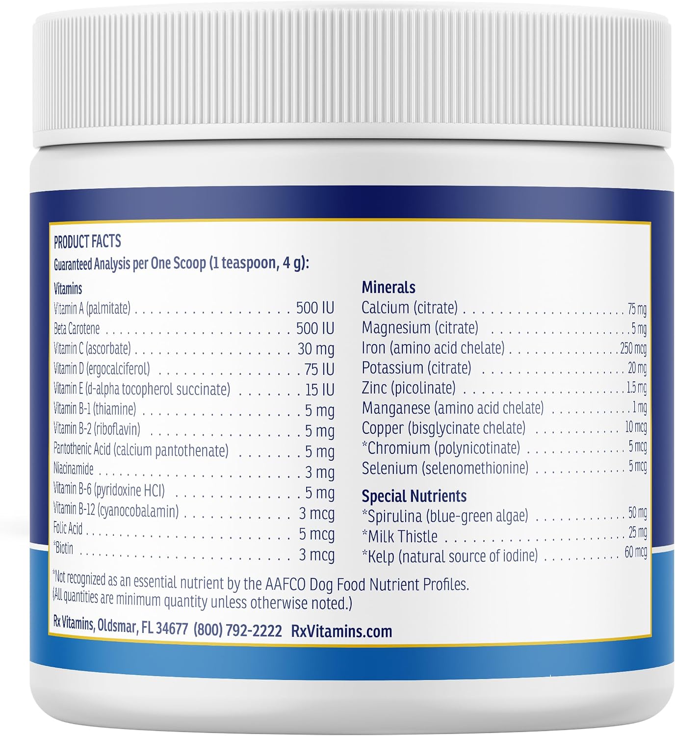 Rx Vitamins Essentials for Dogs - Multivitamínico y Minerales para Perros - con Spirulina Azul, Algas Kelp y Cardo Mariano - Polvo Completo de Vitaminas y Minerales - 227 g (8 oz)