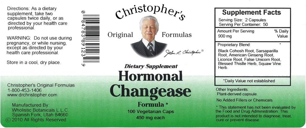 Christopher's Original Formulas Changease Hormonal Formula – 450 mg – 100 Vegetarian Capsules – Herbal Support for Menopause