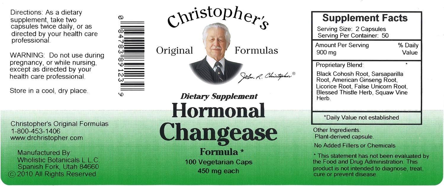 Christopher's Original Formulas Changease Hormonal Formula – 450 mg – 100 Vegetarian Capsules – Herbal Support for Menopause