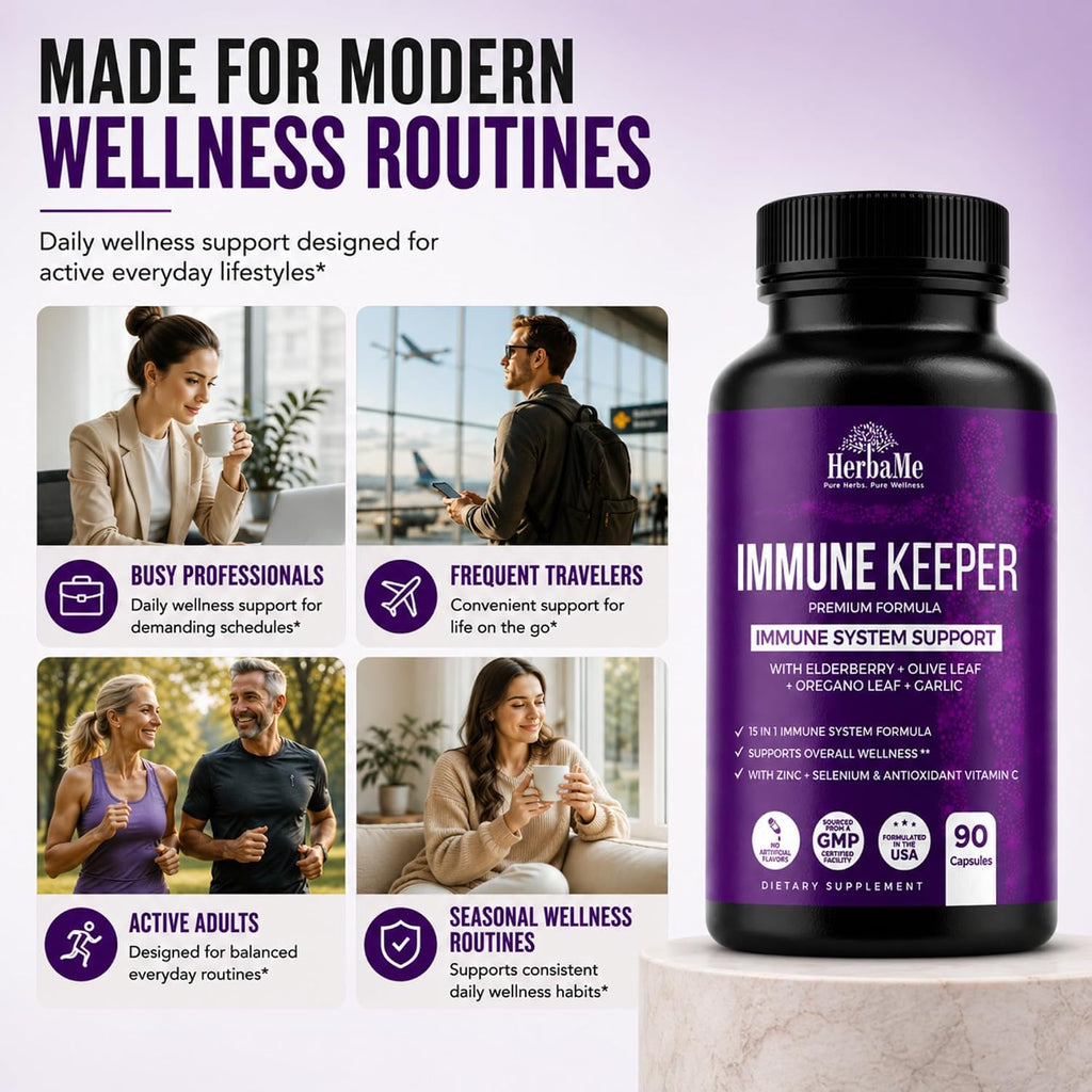 HerbaMe Immune Support – Fórmula de Bienestar Diario 15 en 1 con Saúco, Quercetina, Zinc, Vitamina C y Selenio