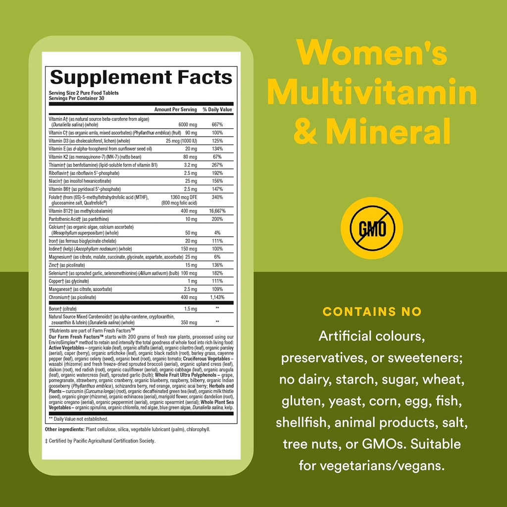 Whole Earth & Sea Multivitamínico y Mineral para Mujeres, Complemento Alimenticio Integral, Vegano, 60 comprimidos