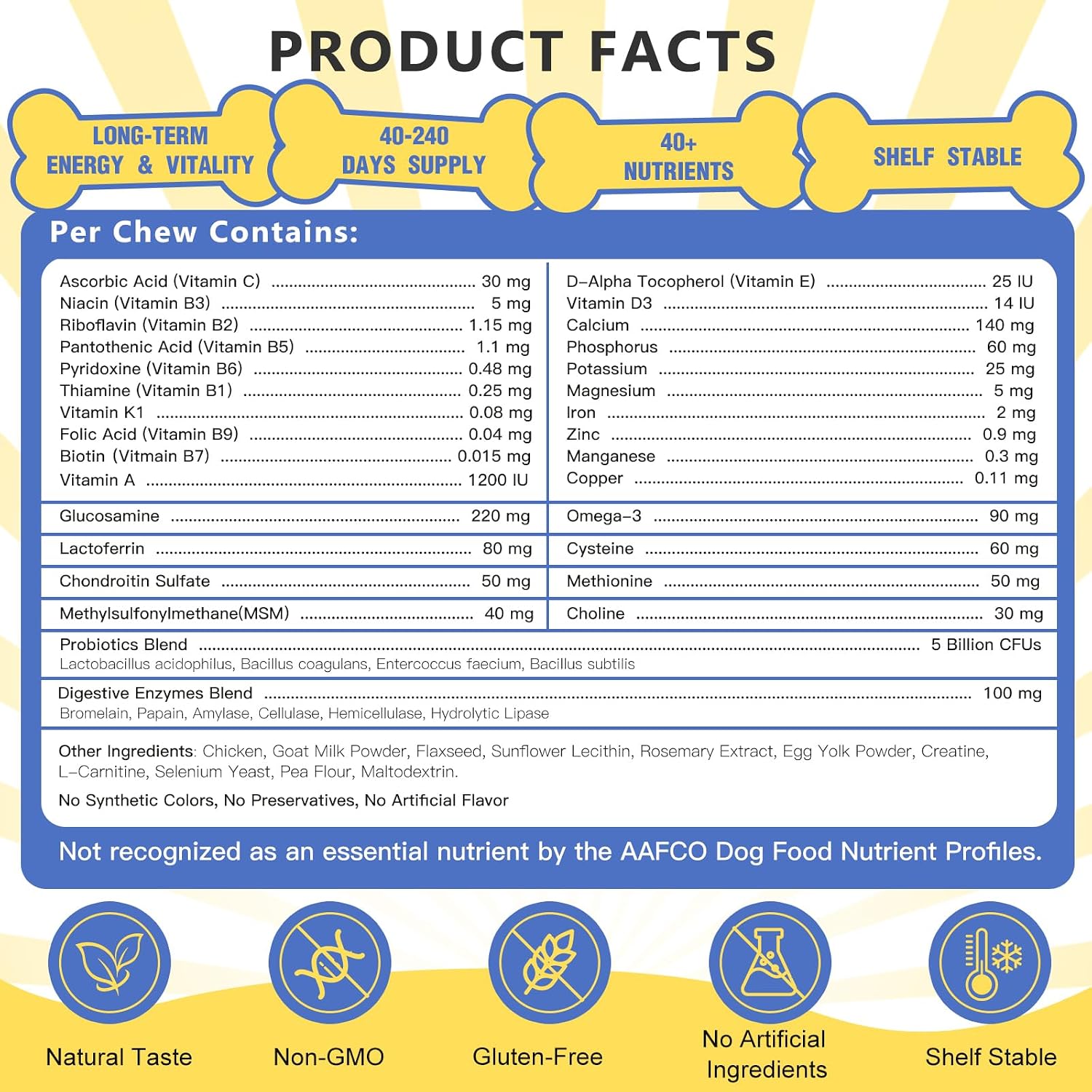 NATURE TARGET Multivitamínico para Perros, 12 en 1, Liofilizado, Sabor Pollo - 120 Unidades