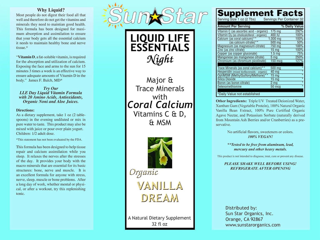 Liquid Life Essentials Night Formula Suplemento Líquido Vainilla