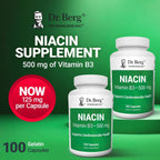 Dr. Berg Niacina de Alta Potencia 500 mg – 125 mg por Cápsula para Construir Tolerancia al Flush – 100 Cápsulas